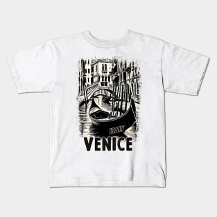 Venice Italy Vintage Travel Postcard Art Style Retro Mid Century illustration Kids T-Shirt